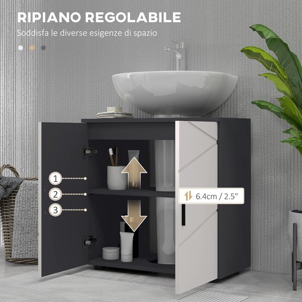 Kleankin Mobile Sottolavabo Bagno per Piedistallo con Armadietto 2 Ante, 60x30x60cm, Grigio|Aosom