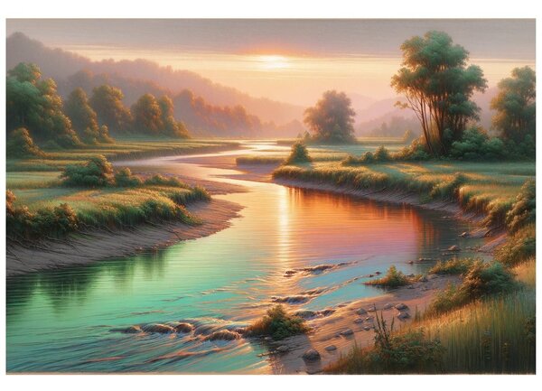 Carta da parati autoadesiva – Tramonto su fiume tranquillo
