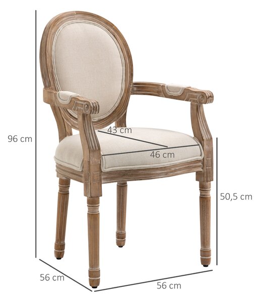 HOMCOM Sedia da Salotto Stile Classico Imbottita con Rivestimento in Tessuto, 56x54x96cm, Bianco Crema|Aosom