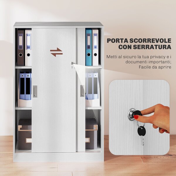 HOMCOM Armadietto da Ufficio a 3 Ripiani con 2 Chiavi di Sicurezza, in Truciolato, 80x40x120 cm, Bianco