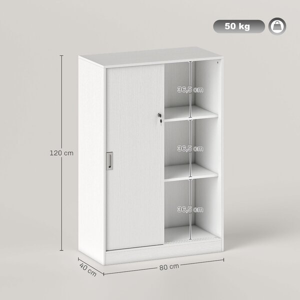 HOMCOM Armadietto da Ufficio a 3 Ripiani con 2 Chiavi di Sicurezza, in Truciolato, 80x40x120 cm, Bianco