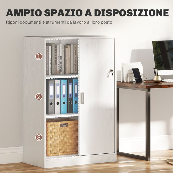 HOMCOM Armadietto da Ufficio a 3 Ripiani con 2 Chiavi di Sicurezza, in Truciolato, 80x40x120 cm, Bianco