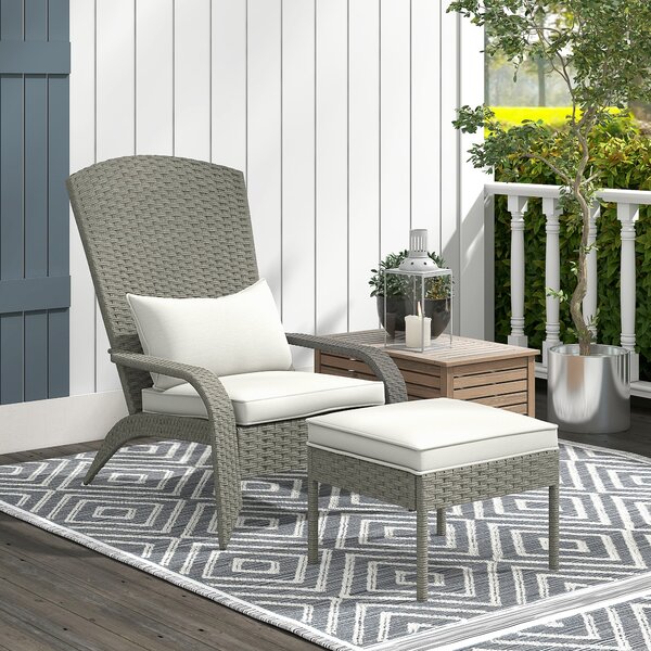 Outsunny Sedia da Giardino con Poggiapiedi e Cuscini Imbottiti, in Rattan e Acciaio, 64x82x89 cm, Grigio e Crema|Aosom
