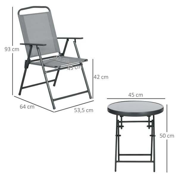Outsunny Set da Giardino 3 Pezzi con 2 Sedie 53.5x64x93 cm e Tavolino da Caffè Ø45x50 cm, in Metallo, Grigio Chiaro|Aosom