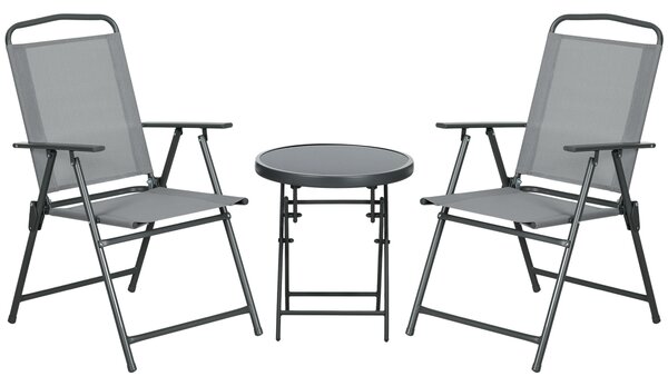 Outsunny Set da Giardino 3 Pezzi con 2 Sedie 53.5x64x93 cm e Tavolino da Caffè Ø45x50 cm, in Metallo, Grigio Chiaro|Aosom