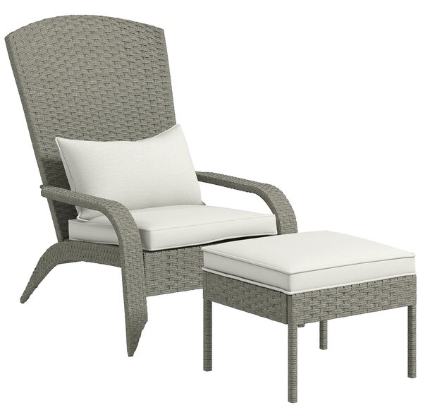 Outsunny Sedia da Giardino con Poggiapiedi e Cuscini Imbottiti, in Rattan e Acciaio, 64x82x89 cm, Grigio e Crema|Aosom