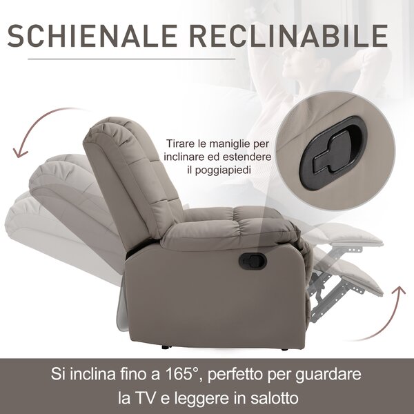 HOMCOM Poltrona Massaggiante Reclinabile 165° con Braccioli Curvati e Imbottitura Spessa, Poltrona Reclinabile in Similpelle, Grigio | Aosom Italy