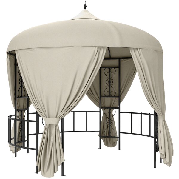 Outsunny Gazebo da Esterno Ø3m in Metallo con Rivestimento in PU Anti-UV, Gazebo da Giardino Rotondo con Tende, Beige|Aosom