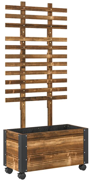 Outsunny Fioriera con Traliccio per Rampicanti e Rotelle, in Legno di Abete, 65x31x147 cm, Marrone