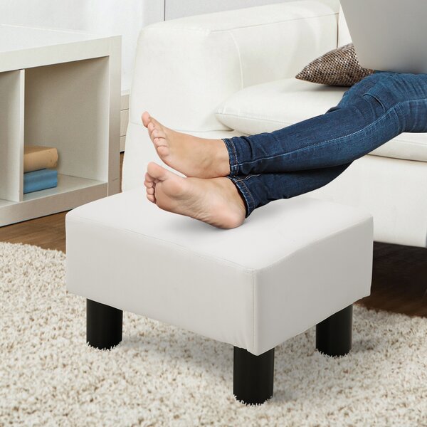 HOMCOM Poggiapiedi Rettangolare Imbottito e Rivestito in Ecopelle Bianca, 40x30x24 cm, Max. 100kg, per /Soggiorno/Ingresso|Aosom
