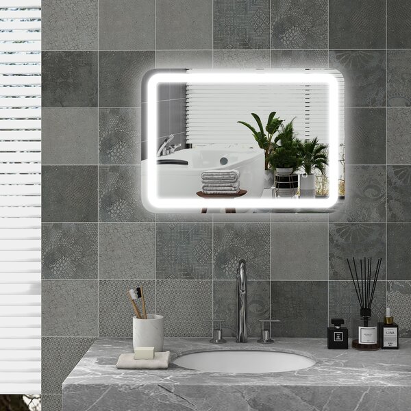 Kleankin Specchio Bagno con Interruttore Touch, Luce LED a 3 Temperature e Antiappannamento, 70x50cm