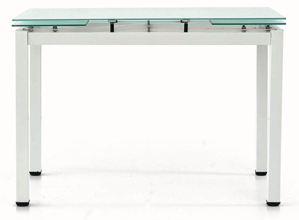 Tavolo RAPALLO in metallo bianco con piano in vetro allungabile 110×70 cm