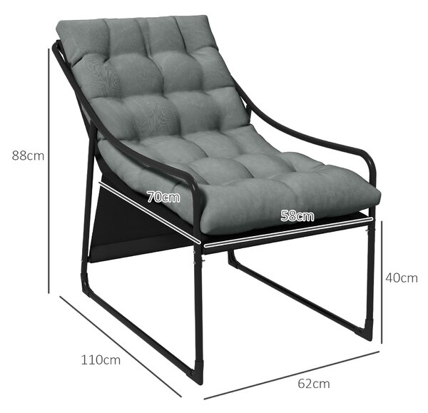 Outsunny Poltrona da Giardino con Cuscino Imbottito, in Acciaio e Poliestere, 62x110x88 cm, Grigia e Nera|Aosom