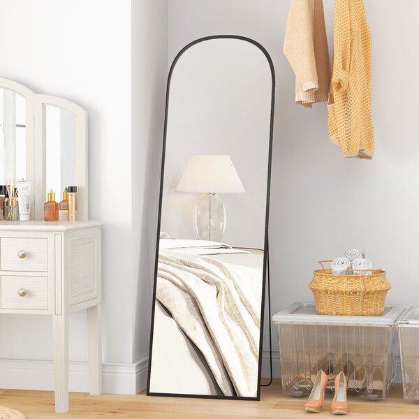 HOMCOM Specchio da Terra e Parete Moderno in Lega di Alluminio con Supporto Pieghevole, 50x161.5cm, Nero|Aosom