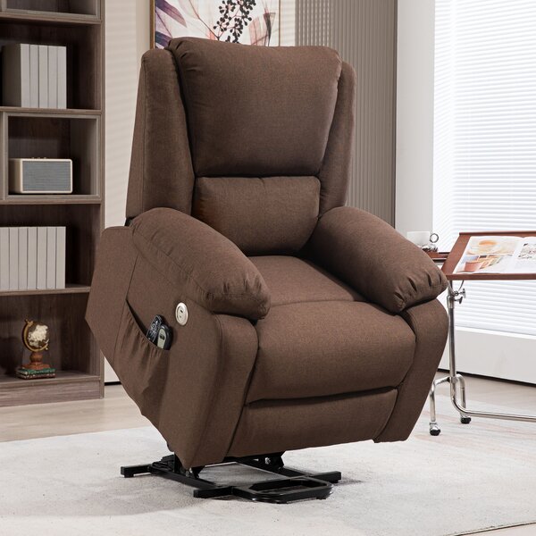 HOMCOM Poltrona Alzapersona Reclinabile con Poggiapiedi, in Tessuto Effetto Lino, 87x92x105 cm, Caffè|Aosom