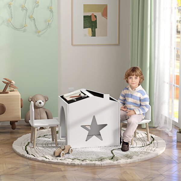 AIYAPLAY Set con 2 Sedie per Bambini e Tavolino con Lavagna per Cameretta e Asilo, Età 3-8 Anni, Bianco