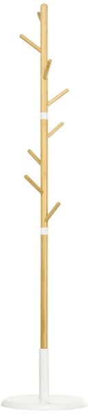 HOMCOM Albero Appendiabiti a 8 Ganci con Base Rotonda in Bambù, Legno e Metallo, Ø37.8x175.6 cm, color Legno e Metallo
