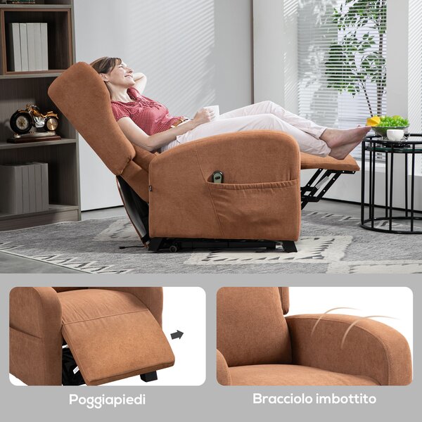 HOMCOM Poltrona Relax Alzapersona in Velluto con Schienale Reclinabile a 160° con Telecomando, Marrone Scuro