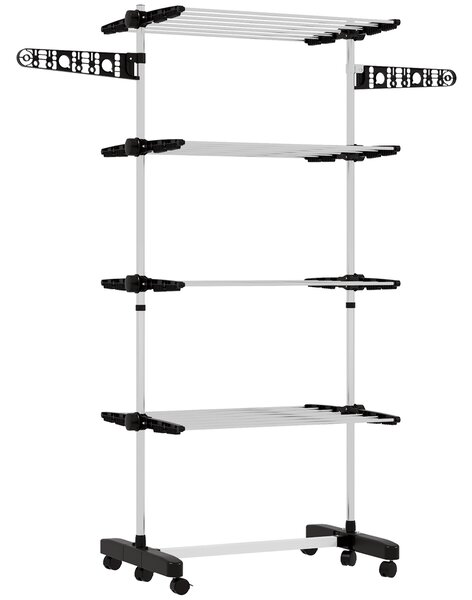 HOMCOM Stendino Verticale con 4 Ripiani Regolabili, in Acciaio e Plastica, 142x55x172 cm, Nero e Argento