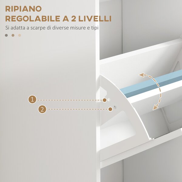 HOMCOM Armadio Scarpiera Moderna con 3 Cassetti Ribaltabili per 15 Paia di Scarpe e Ripiano Regolabile, 54x24x117.5cm, Bianco| Aosom Italy