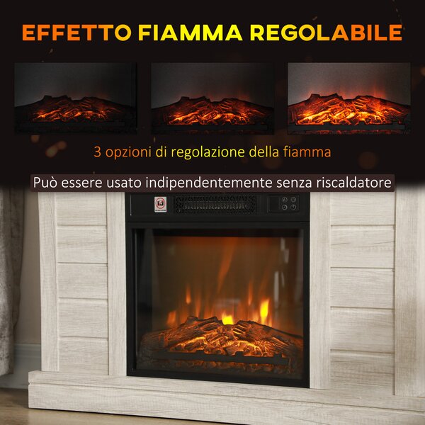 HOMCOM Camino Elettrico 1800W con Effetto Fiamma e Telecomando, in Legno, Metallo e Vetro, 96.5x22x81.7 cm, Grigio Chiaro
