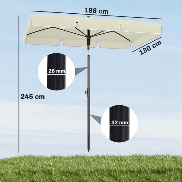Outsunny Ombrellone da Giardino Rettangolare con Inclinazione Regolabile e Palo in Alluminio, 198x130x240cm, Beige e Nero|Aosom