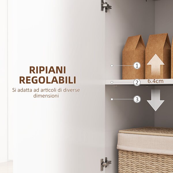 HOMCOM Credenza Moderna Bassa con Ante Ammortizzate e Apertura a Pressione, Ripiani Regolabili, Bianco