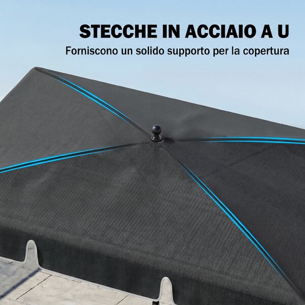 Outsunny Ombrellone da Giardino Rettangolare con Inclinazione Regolabile e Palo in Alluminio, 198x130x240cm, Grigio e Nero|Aosom
