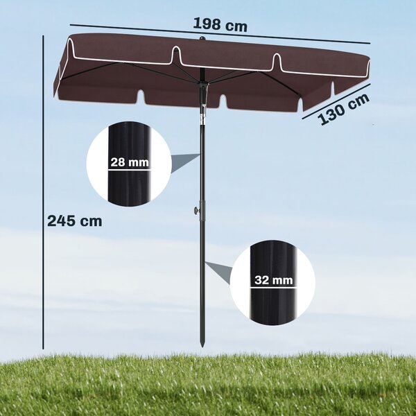 Outsunny Ombrellone Rettangolare Giardino, Inclinazione Regolabile, Palo Alluminio, 198x130x240cm, Marrone e Nero, Moderno|Aosom
