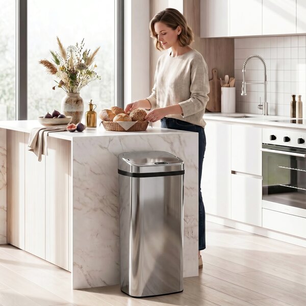 HomCom Cestino dei Rifiuti Rettangolare in Acciaio Inox con Sensore a Infrarossi, 50L|Aosom