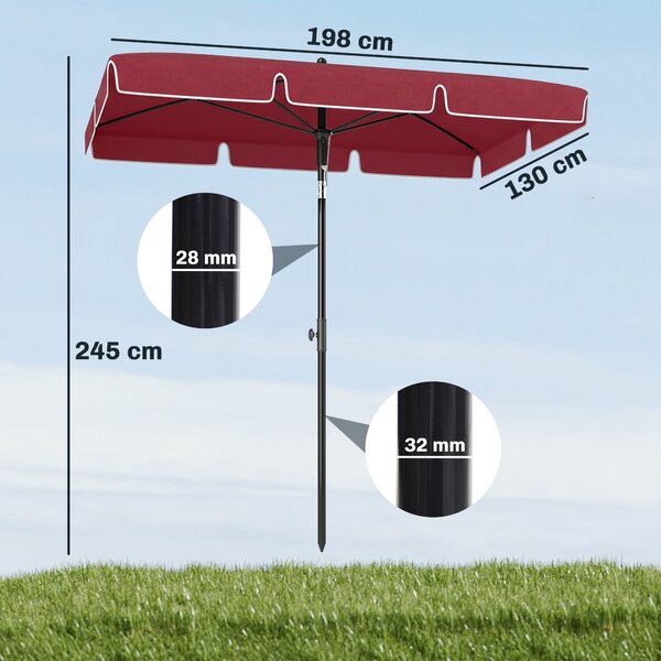 Outsunny Ombrellone da Giardino Rettangolare con Inclinazione Regolabile e Palo in Alluminio, 198x130x240cm, Rosso e Nero|Aosom