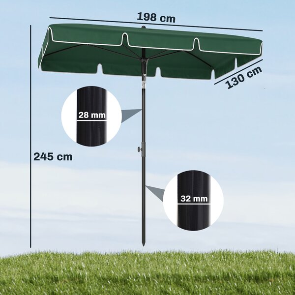 Outsunny Ombrellone da Giardino Rettangolare 2x2.4 m con Inclinazione Regolabile e Palo in Alluminio, Verde e Nero|Aosom