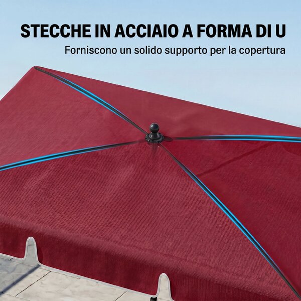Outsunny Ombrellone da Giardino Rettangolare con Inclinazione Regolabile e Palo in Alluminio, 198x130x240cm, Rosso e Nero|Aosom