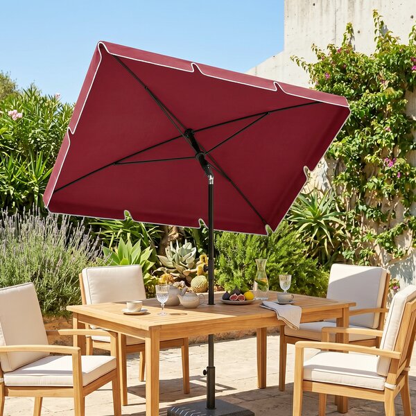 Outsunny Ombrellone da Giardino Rettangolare con Inclinazione Regolabile e Palo in Alluminio, 198x130x240cm, Rosso e Nero|Aosom