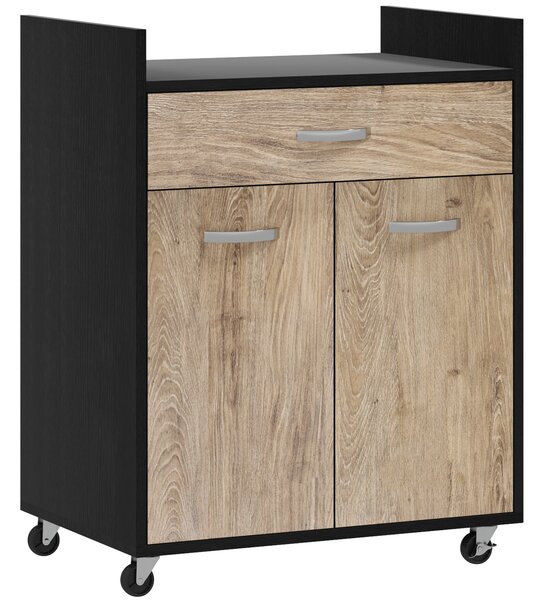 HOMCOM Carrello da Cucina con Cassetto, Armadietto e 4 Ruote in Legno, 60x40x77cm, Nero