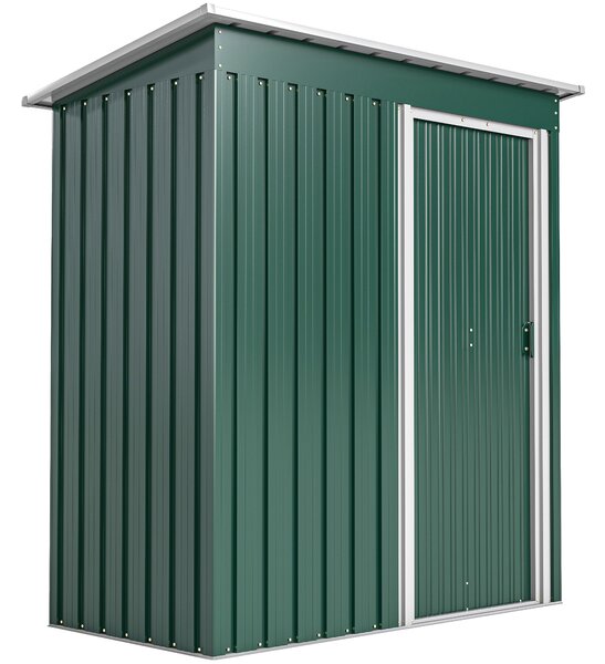 Outsunny Casetta da giardino con Tetto Inclinato e Porta Scorrevole, Capanno Attrezzi in Acciaio Zincato, 163x89x182 cm, Verde | Aosom Italy
