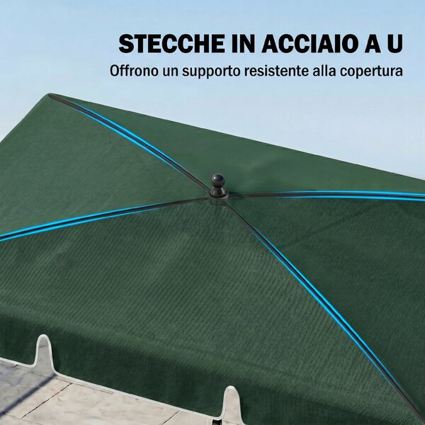 Outsunny Ombrellone da Giardino Rettangolare 2x2.4 m con Inclinazione Regolabile e Palo in Alluminio, Verde e Nero|Aosom