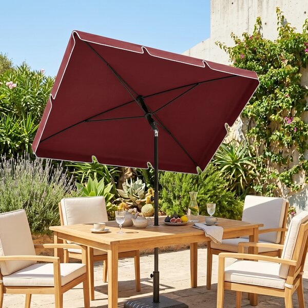 Outsunny Ombrellone da Giardino Rettangolare e Regolabile con Palo in Alluminio, 2x1.3x2.5 m, Rosso Vino
