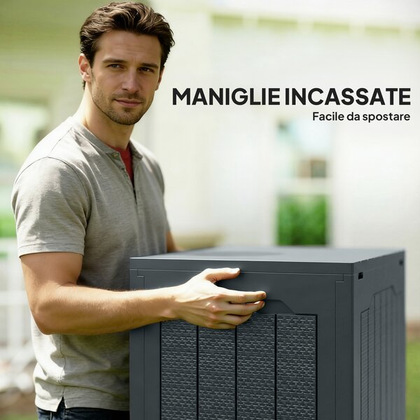Outsunny Baule da Giardino con Maniglie, Contenitore Porta Attrezzi Impermeabile, 56x41x50 cm, Grigio Scuro | Aosom Italy