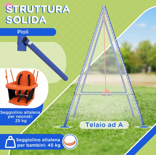 Outsunny Altalena da Giardino 2 in 1 per Neonati e Bambini da 6 Mesi a 8 Anni, Arancione e Blu