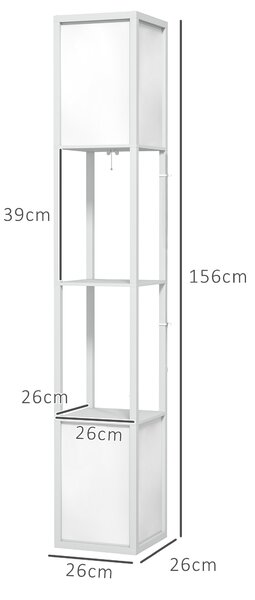 HOMCOM Lampada da Terra Moderna con 2 Paralumi e 2 Ripiani per Lampadine E27 Max. 40W, 26x26x156 cm, Bianco