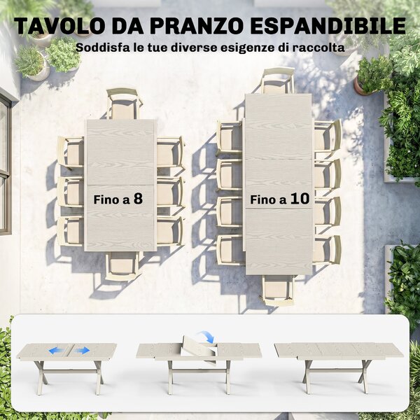 Outsunny Tavolo da Giardino Allungabile per 8-10 Persone, in Alluminio e Acciaio, 154/214x85x73 cm, Grigio | Aosom Italy