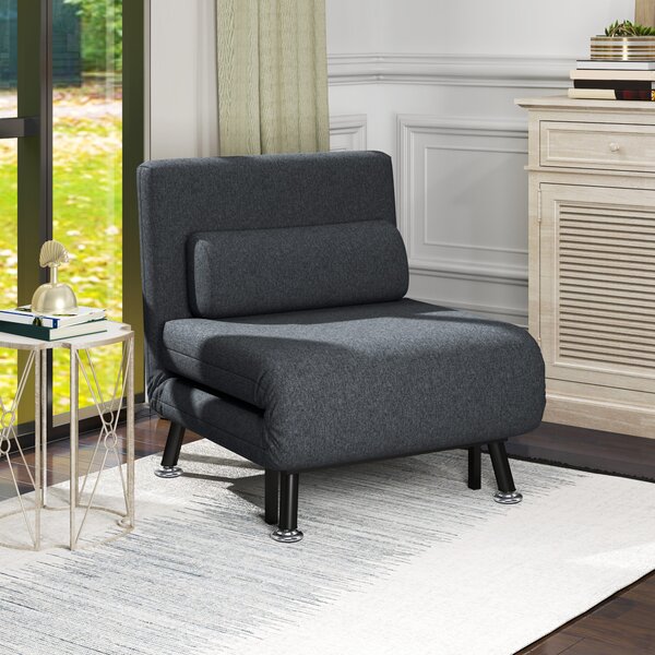 HOMCOM Poltrona Letto Moderno 3 in 1 con Schienale Regolabile e Cuscino imbottitura, in Tessuto Effetto Lino e Acciaio, Grigio Scuro | Aosom Italy