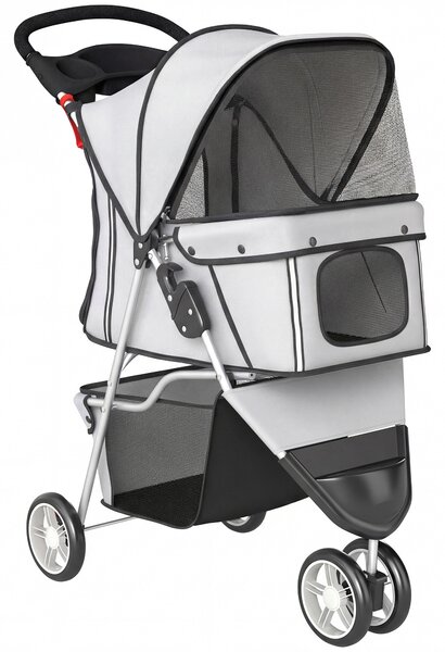 PawHut Passeggino per Cani Pieghevole con Portabicchieri e Cestino, 77x44x102 cm, Grigio | Aosom Italy