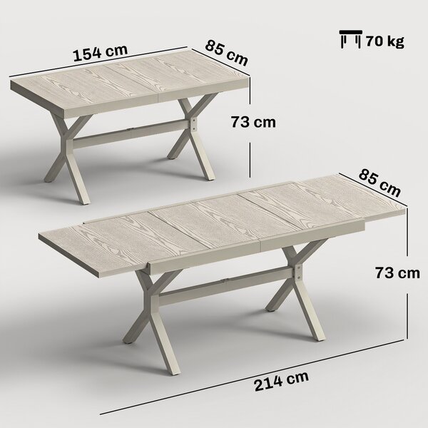Outsunny Tavolo da Giardino Allungabile per 8-10 Persone, in Alluminio e Acciaio, 154/214x85x73 cm, Grigio | Aosom Italy