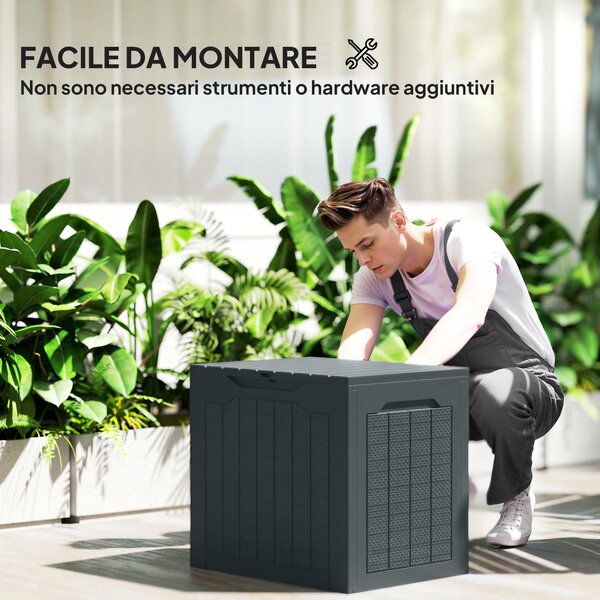 Outsunny Baule da Giardino con Maniglie, Contenitore Porta Attrezzi Impermeabile, 56x41x50 cm, Grigio Scuro | Aosom Italy