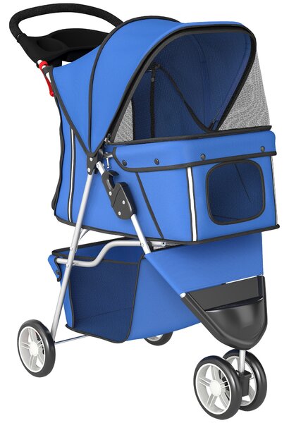 PawHut Passeggino per Cani Pieghevole con Portabicchieri e Cestino, 77x44x102 cm, Blu | Aosom Italy