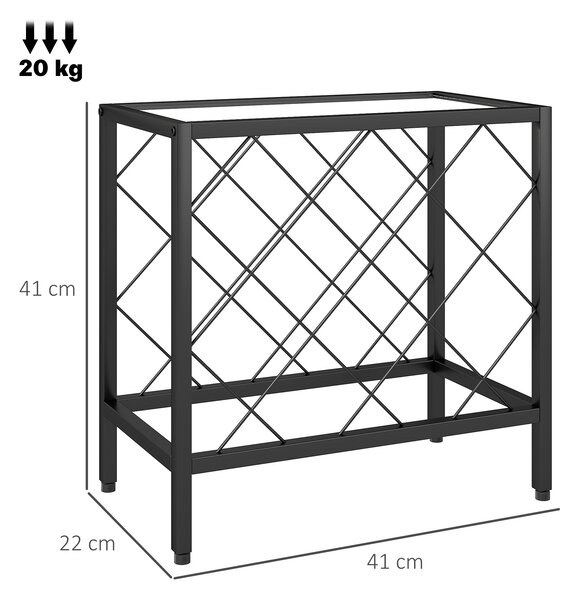HOMCOM Scaffale Portabottiglie Vini con Piano d'Appoggio in Vetro, I piedini regolabili per 10 Bottiglie in Acciaio Nero, 41x22x4cm|Aosom Italy