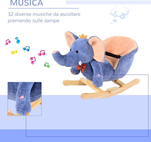 HOMCOM Cavallo a Dondolo Morbido in Legno Elefante per i Bambini 60x33x45cm|Aosom