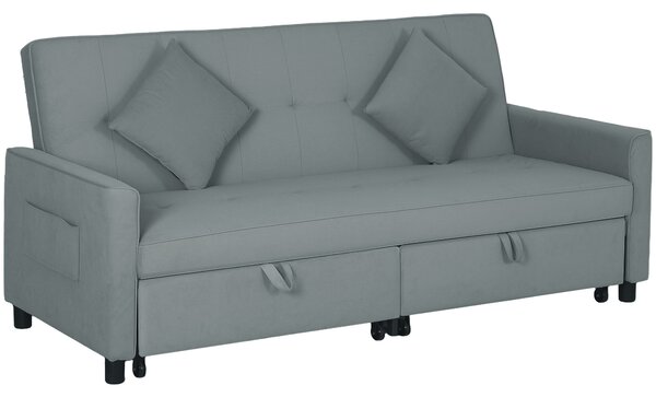 HOMCOM Divano Letto 3 Posti Clic Clac con Schienale Reclinabile e 2 Cuscini, 196x90x89 cm, Grigio
